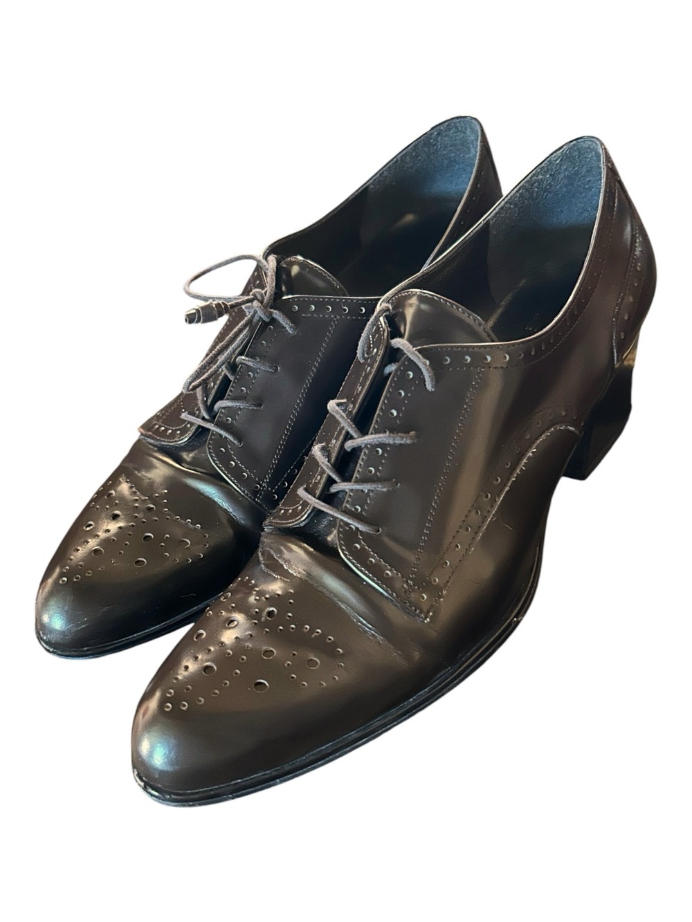 Stuart Weitzman Brown Lace-Up Patent Leather Brogue Dress Shoes (10)